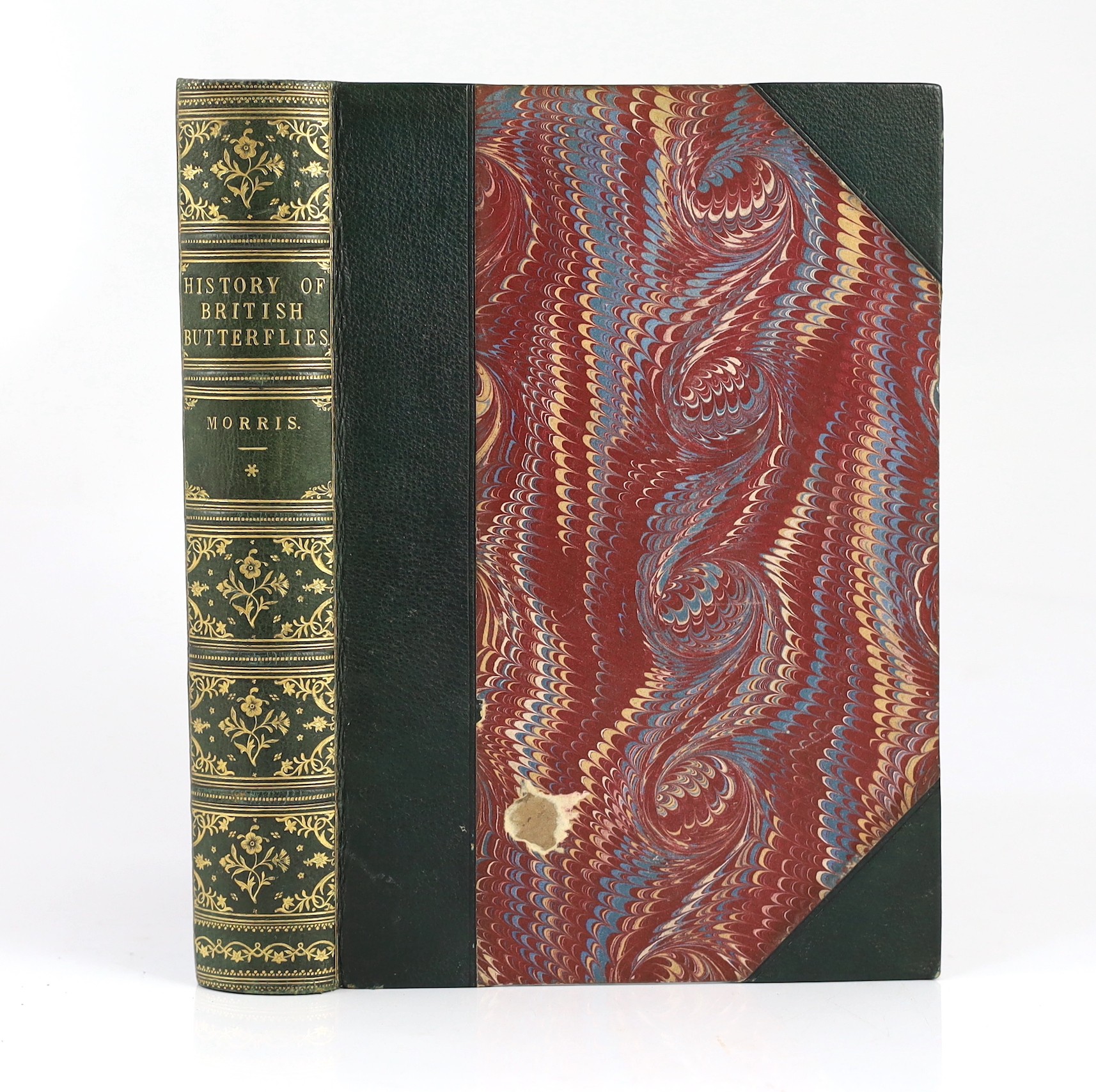 Morris, Rev. Francis Orpen - A History of British Butterflies. 4th edition. 72 hand coloured and 2 other plates. contemp. half morocco and marble boards, gilt decorated and panelled spine, ge. and marbled e/ps., 4 to. 18